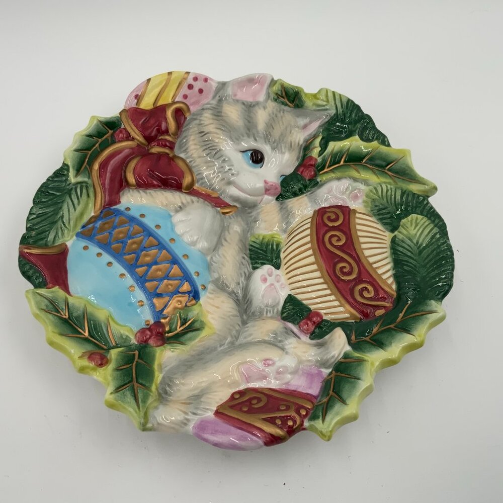 Fitz and Floyd Essentials Christmas Kitty Cat Plate Wall Hanging 9" - Picture 2 of 10